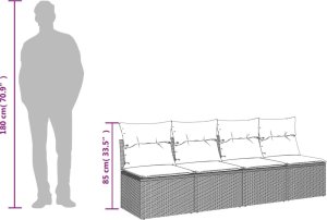vidaXL Sofa ogrodowa z poduszkami, 4-osobowa, brązowa, polirattan 8