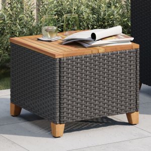vidaXL Stolik ogrodowy, czarny, 45x45x37 cm, polirattan i akacja 3