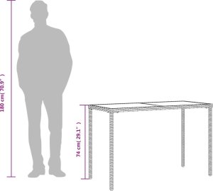 vidaXL Stół ogrodowy ze szklanym blatem, szary, 115x54x74cm, rattan PE 9