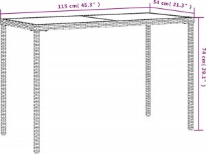 vidaXL Stół ogrodowy ze szklanym blatem, szary, 115x54x74cm, rattan PE 10
