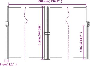 vidaXL Zwijana markiza boczna na taras, brązowa, 180 x 600 cm 10