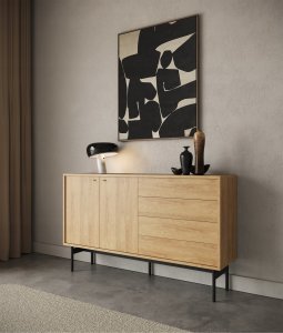 Selsey Komoda dwudrzwiowa Olar 154cm z czterema szufladami Hikora naturalna 4