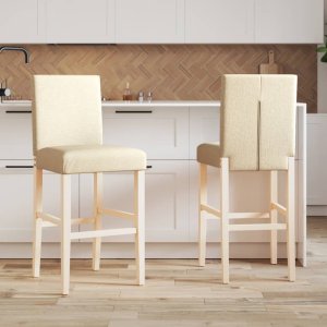 vidaXL vidaXL Krzesła barowe, 2 szt., lite drewno kauczukowe i tkanina 1