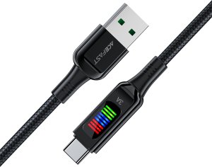 Acefast Kabel przewód USB-A - USB-C 60W z wyświetlaczem 1.2m czarny Kabel przewód USB-A - USB-C 60W z wyświetlaczem 1.2m czarny 4