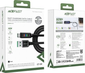 Acefast Kabel przewód USB-A - USB-C 60W z wyświetlaczem 1.2m czarny Kabel przewód USB-A - USB-C 60W z wyświetlaczem 1.2m czarny 7