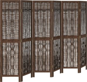 vidaXL vidaXL Parawan pokojowy, 6-panelowy, ciemny brąz, lite drewno paulowni 2