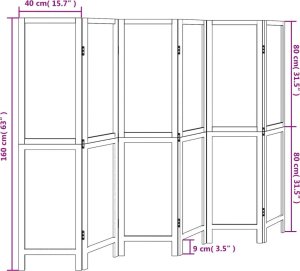 vidaXL vidaXL Parawan pokojowy, 6-panelowy, ciemny brąz, lite drewno paulowni 8