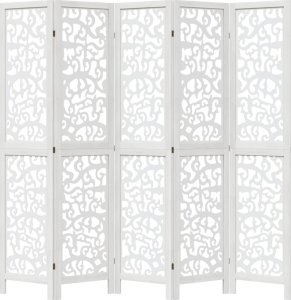 vidaXL Parawan pokojowy, 5-panelowy, biały, lite drewno paulowni 4