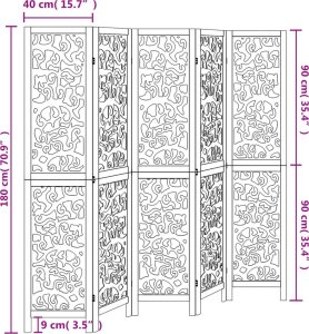 vidaXL Parawan pokojowy, 5-panelowy, biały, lite drewno paulowni 8