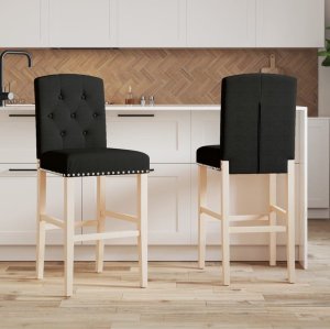 vidaXL vidaXL Krzesła barowe, 2 szt., lite drewno kauczukowe i tkanina 1