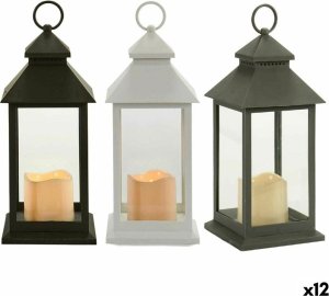 Gift Decor Latarnia LED Biały Czarny Szkło Plastikowy 13,5 x 34,5 x 13,5 cm (12 Sztuk) 1