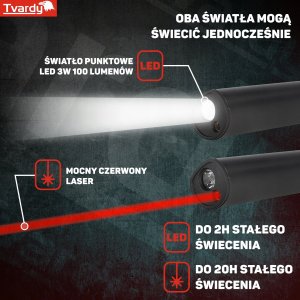 Tvardy Lampa warsztatowa inspekcyjna z magnesem LED COB 5W + 3W UV laser 800mAh 400lm IP44 (100) 13