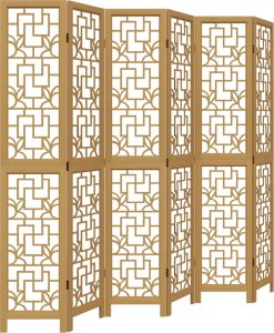 vidaXL vidaXL Parawan pokojowy, 6-panelowy, brązowy, lite drewno paulowni 2