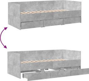vidaXL vidaXL Łóżko dzienne z szufladami, szarość betonu, 100x200 cm 8