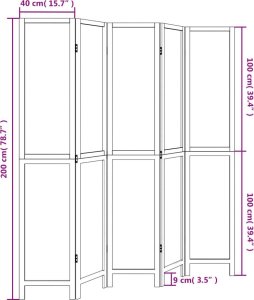 vidaXL vidaXL Parawan pokojowy, 5-panelowy, biały, lite drewno paulowni 8