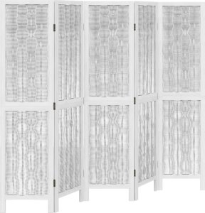 vidaXL vidaXL Parawan pokojowy, 5-panelowy, biały, lite drewno paulowni 2