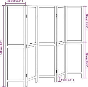 vidaXL vidaXL Parawan pokojowy, 5-panelowy, biały, lite drewno paulowni 8