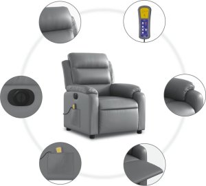 vidaXL Rozkładany fotel masujący, elektryczny, szary, sztuczna skóra 8