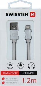 Kabel USB Sourcing Swissten Textile Fast Charge 3A Lightning (MD818ZM/A) Data and Charging Cable 1.2m Silver 1