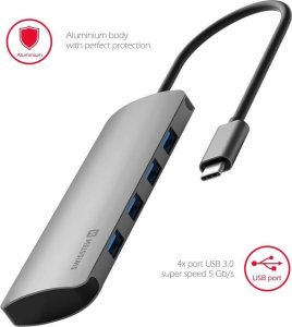 HUB USB Sourcing Swissten USB-C Splitter 4in1 with 4 USB 3.0 sockets / Aluminum case 2