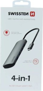 HUB USB Sourcing Swissten USB-C Splitter 4in1 with 4 USB 3.0 sockets / Aluminum case 4