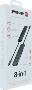HUB USB Sourcing Swissten USB-C Splitter 8in1 with 3X USB 3.0 / 1X USB-C Power Delivery / 1X microSD / 1X SD / 1x HDMI 4K / 1x LAN RJ45 / Aluminum housing 5