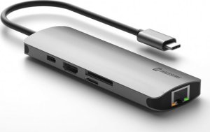 HUB USB Sourcing Swissten USB-C Splitter 8in1 with 3X USB 3.0 / 1X USB-C Power Delivery / 1X microSD / 1X SD / 1x HDMI 4K / 1x LAN RJ45 / Aluminum housing 10