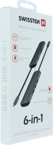 HUB USB Sourcing Swissten USB-C Splitter 6in1 with 3X USB 3.0 / 1X USB-C Power Delivery / 1X microSD / 1X SD / Aluminum housing 7