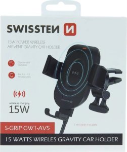 Sourcing Swissten GW1-AV5 Air Vent Holder for Air Grille With 15W Wireless Charger + Micro USB Cable 1m Black 1