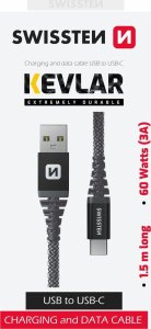 Kabel USB Sourcing Swissten Kevlar Cable USB / USB-C / 1.5m / 60w 1