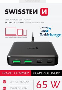 Zasilacz do laptopa Sourcing Swissten Desktop GaN Charger Adapter 2x USB-C / 2x USB / 65W 1