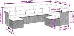 vidaXL 9-cz. zestaw mebli ogrodowych z poduszkami, brązowy, polirattan 3