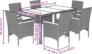 vidaXL vidaXL 7-cz. zestaw mebli ogrodowych z poduszkami, szary, polirattan 5