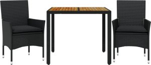 vidaXL 3-cz. zestaw mebli ogrodowych z poduszkami, czarny, polirattan 2
