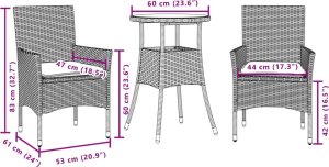 vidaXL 3-cz. zestaw mebli ogrodowych z poduszkami, czarny, polirattan 7