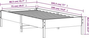 vidaXL Rama łóżka, biała, 75x190 cm, lite drewno sosnowe 8