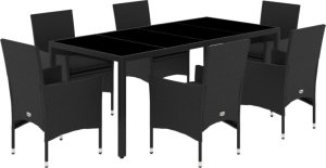 vidaXL vidaXL 7-cz. zestaw mebli ogrodowych z poduszkami, czarny, polirattan 2