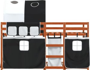 vidaXL vidaXL Łóżko piętrowe z zasłonkami, biało-czarne, 90x190 cm, sosnowe 5