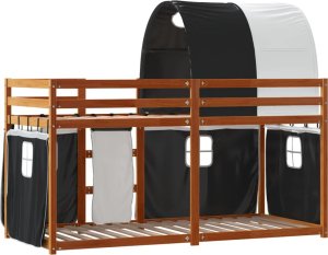 vidaXL vidaXL Łóżko piętrowe z zasłonkami, biało-czarne, 90x190 cm, sosnowe 7