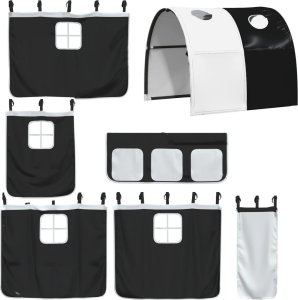 vidaXL vidaXL Łóżko piętrowe z zasłonkami, biało-czarne, 90x190 cm, sosnowe 9