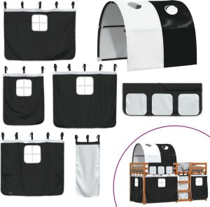 vidaXL vidaXL Łóżko piętrowe z zasłonkami, biało-czarne, 90x190 cm, sosnowe 10