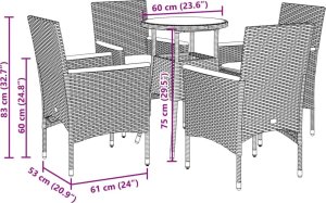 vidaXL vidaXL 5-cz. zestaw mebli ogrodowych z poduszkami, szary, polirattan 7