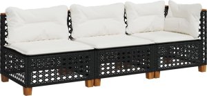 vidaXL Sofa ogrodowa z poduszkami, 3-osobowa, czarna, polirattan 2