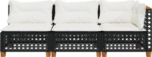 vidaXL Sofa ogrodowa z poduszkami, 3-osobowa, czarna, polirattan 4