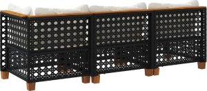 vidaXL Sofa ogrodowa z poduszkami, 3-osobowa, czarna, polirattan 6