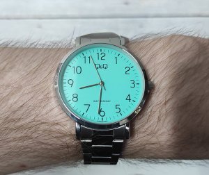 Zegarek Q&Q Zegarek QQ C34A-013P Męski Klasyczny Turkusowa Tarcza SLIM 7