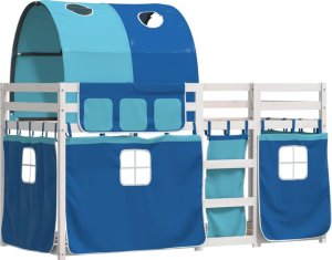 vidaXL vidaXL Łóżko piętrowe z zasłonkami, niebieskie, 80x200 cm, sosnowe 2