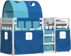 vidaXL vidaXL Łóżko piętrowe z zasłonkami, niebieskie, 80x200 cm, sosnowe 4