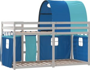 vidaXL vidaXL Łóżko piętrowe z zasłonkami, niebieskie, 80x200 cm, sosnowe 7