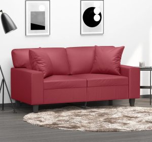 vidaXL 2-osobowa sofa z poduszkami, winna czerwień, 120 cm, sztuczna skóra Lumarko! 1